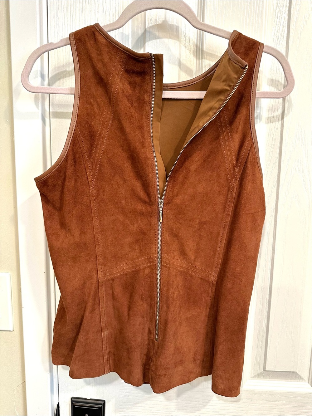 WHBM Janelle Genuine Leather Peplum Top Whiskey Brown NWT 10 - Picture 5 of 8